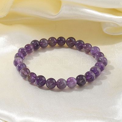 Natural Amethyst Bead Stretch Bracelets X-BJEW-K212-B-034-1