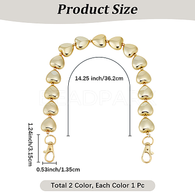 2Pcs 2 Colors CCB Plastic Heart Beaded Bag Handles with Clasps AJEW-CL0005-65-1