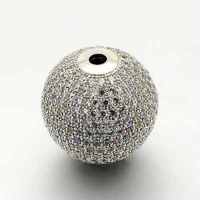 Brass Micro Pave Cubic Zirconia Round Beads ZIRC-M039-13-RS-1