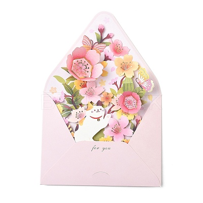 Pop Up 3D Flower Paper Greeting Cards AJEW-L102-01C-1