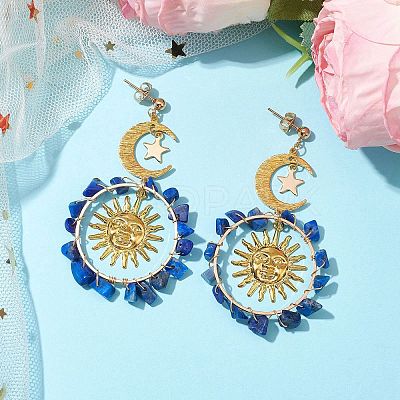 Vintage Natural Lapis Lazuli Ear Studs EJEW-JE05807-04-1