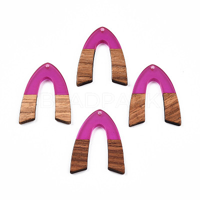 Transparent Resin & Walnut Wood Pendants RESI-N025-029-C05-1