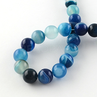 Dyed Natural Striped Agate/Banded Agate Round Bead Strands G-R342-6mm-05-1