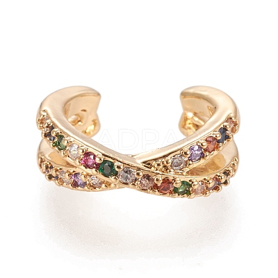 Brass Micro Pave Cubic Zirconia Cuff Earrings EJEW-M195-02G-1