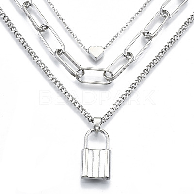 Zinc Alloy 3 Layered Necklaces NJEW-N047-004-RS-1