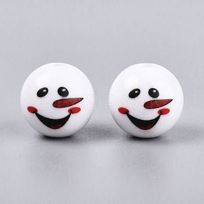 Christmas Printed Opaque Acrylic Round Beads OACR-T029-08C-1