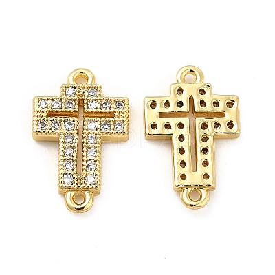 Brass Micro Pave Clear Cubic Zirconia Connector Charms KK-E068-VB330-1