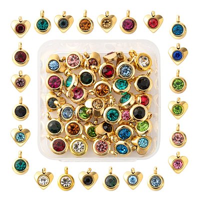 36Pcs 12 Colors 304 Stainless Steel Rhinestone Charms STAS-LS0001-29G-1
