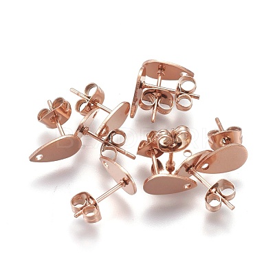 Ion Plating(IP) 304 Stainless Steel Stud Earring Findings STAS-O119-11A-RG-1