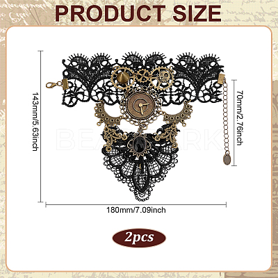 2Pcs Polyester Lace & Alloy & Resin Link Ring Bracelets BJEW-ME0001-25-1