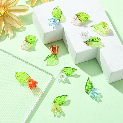 10Pcs 5 Colors Acrylic & Plastic Pendants OACR-YW0001-63-1