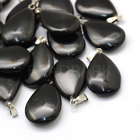 Teardrop Natural Black Stone Pendants G-Q368-13-1
