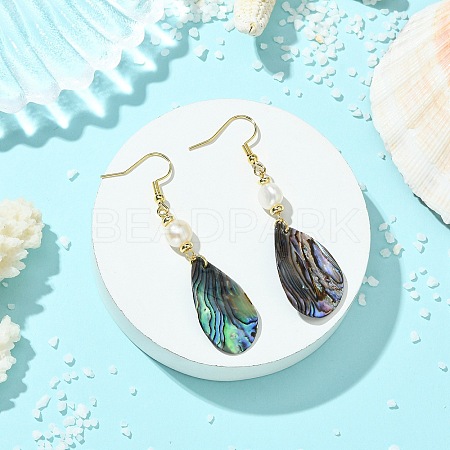 Natural Abalone Shell/Paua Shell Dangle Earrings EJEW-JE07434-01-1