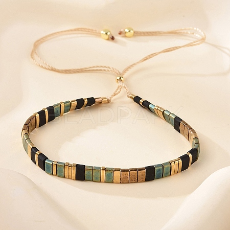 Vintage Ethnic Style Adjustable Glass Tila Beaded Handmade Slider Bracelets for Women ZN9527-1-1