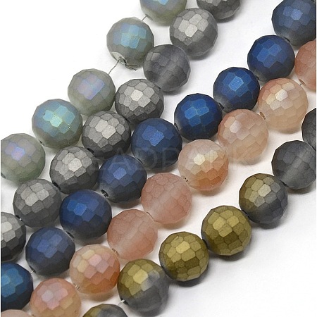Faceted Electroplate Transparent Frosted Glass Round Beads Strands EGLA-F085-M-1