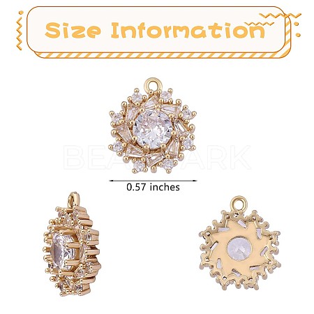 6 Pieces Flower Charm Pendant Brass Flower Clear Cubic Zirconia Charm Long-Lasting Plated Pendant for Jewelry Necklace Earring Making Crafts JX401A-1