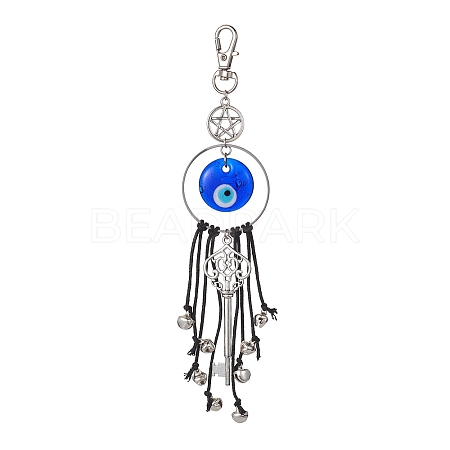 Key Alloy & Glass Evil Eye Pendants Decoraiton HJEW-JM01283-01-1