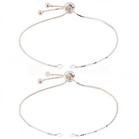 2Pcs 925 Sterling Silver Box Chain Slider Bracelet Making MAK-BBC0001-23-1