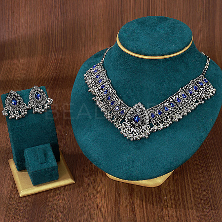 Teardrop Alloy Rhinestone Pendant Necklaces & Dangle Earrings Sets for Women WGDDD7F-08-1
