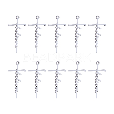 10Pcs Believe Cross Charm Pendant Cross Faith Charm Necklace Stainless Steel Pendant for Christian Religious Jewelry Gifts Making JX518A-1