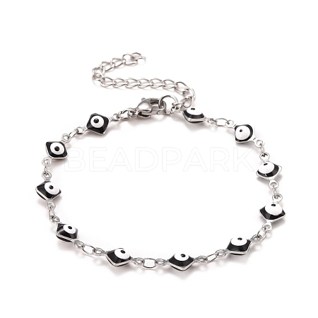 Enamel Rhombus with Evil Eye Link Chains Bracelet BJEW-P271-03P-04-1