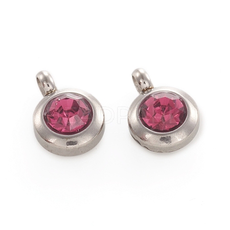 Trendy Original Color 304 Stainless Steel Faceted Grade A Rhinestone Flat Round Charms Pendants RB-N030-01Q-1