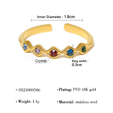304 Stainless Steel Rhinestone Cuff Open Rings for Women WG1EF99-03-1