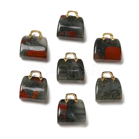 Natural African Bloodstone Brass Pendants KK-E274-01G-20-1