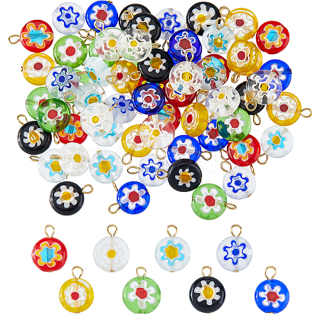 64Pcs Handmade Millefiori Glass Pendants PALLOY-HS00030-1