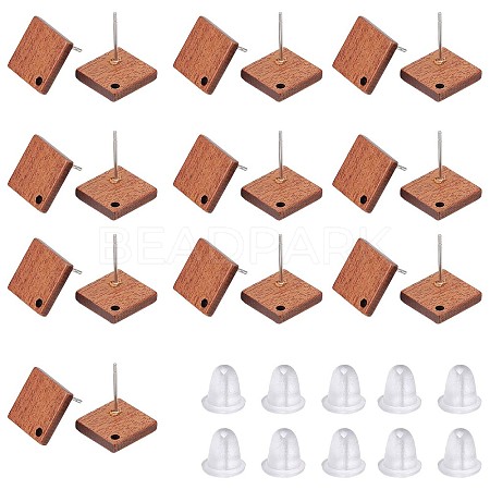 SUNNYCLUE 15 Pairs Walnut Wood Rhombus Stud Earring Findings EJEW-SC0001-30-1