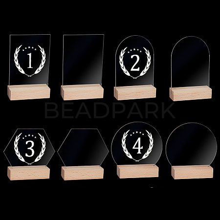   8 Sets 4 Style Transparent Acrylic Place Card & Wood Card Holder Set AJEW-PH0004-07-1