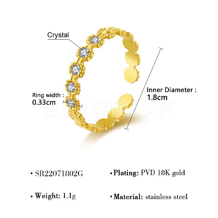 304 Stainless Steel Rhinestone Cuff Open Rings for Women WG1EF99-08-1