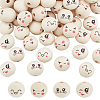 80Pcs 4 Styles Printed Wooden European Beads WOOD-PH0002-97-1