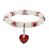 Natural Quartz Crystal & Glass Beaded Stretch Bracelet with Heart Charms for Valentine's Day BJEW-TA00284-1