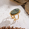 304 Stainless Steel with Natural Gemstone Cuff Open Rings for Women FS3382-3