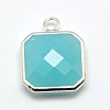 Silver Tone Brass Faceted Glass Rectangle Pendants GLAA-M010-A-19S-1