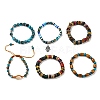 6Pcs 6 Style Natural Stone & Wood Beads Stretch Bracelets Set BJEW-SZ0001-86-1