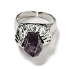 Hexagonal Prism Natural Amethyst Open Cuff Rings RJEW-B106-01P-04-3