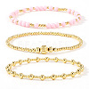 3Pcs Glass & Brass Round Beads Stretch Bracelets HD9470-1-1