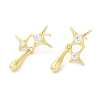 Rack Plating Brass Pave Cubic Zirconia Star with Teardrop Dangle Stud Earrings for Women EJEW-D059-25G-1