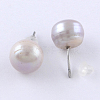 Natural Pearl Bead Stud Earrings EJEW-R133-05-2