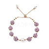 Natural Pearl & Glass Braided Slider Bracelet BJEW-N018-01-4