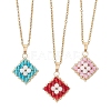 3Pcs 3 Colors Natural Rainbow Moonstone and Handmade Glass Beaded Rhombus Pendant 304 Stainless Steel Cable Chain Necklaces NJEW-MZ00124-2