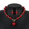ABS Plastic Imitation Pearl Round Beaded Pendant Necklaces & Dangle Earrings Sets for Women WGD1C77-04-1