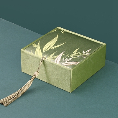 Chinese Style Bamboo Leaf Brocade & Satin Box PW-WG65017-16-1