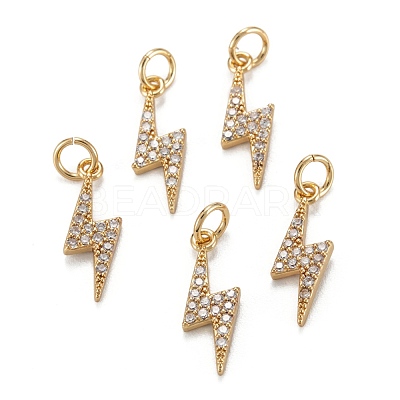 Brass Clear Cubic Zirconia Charms ZIRC-C024-14G-1