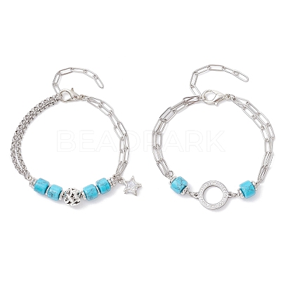 2Pcs 2 Styles 304 Stainless Steel Multi-layered Bracelets BJEW-JB12234-1