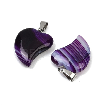 Dyed Natural Banded Agate Heart Pendant Necklaces NJEW-G166-01B-1