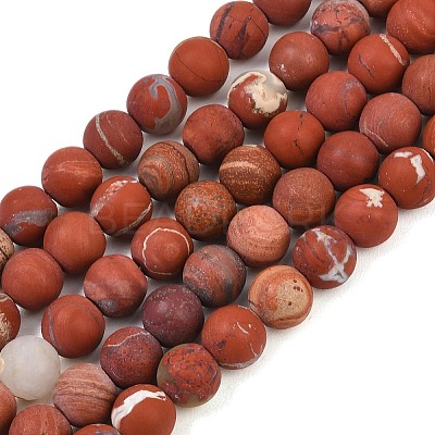 Frosted Natural Red Jasper Beads Strands G-C270-M01-10mm-1