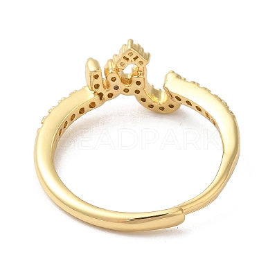 Rack Plating Brass Cubic Zirconia Arabic Letters Adjustable Rings for Women RJEW-S407-10G-12-1
